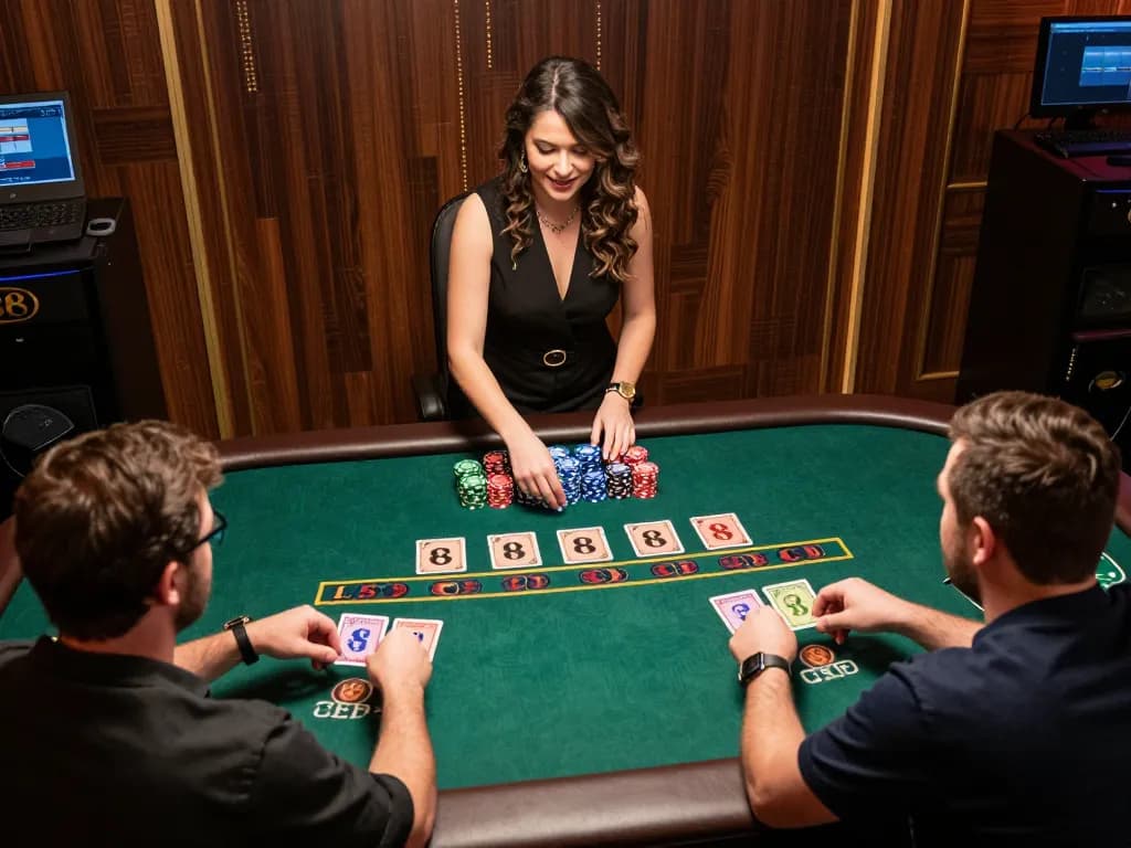 Players enjoying blackjack at O8 with a live dealer, showcasing thrilling engagement and interactive gameplay.