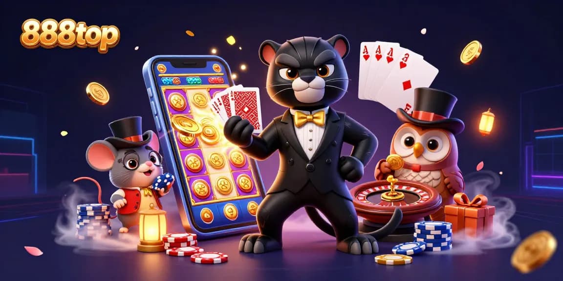 Engage with thrilling 888top casino action featuring a charming panther, owl, and mouse.