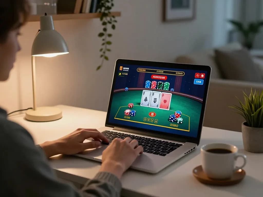 Player enjoying online blackjack at home with uu88 casino app on screen