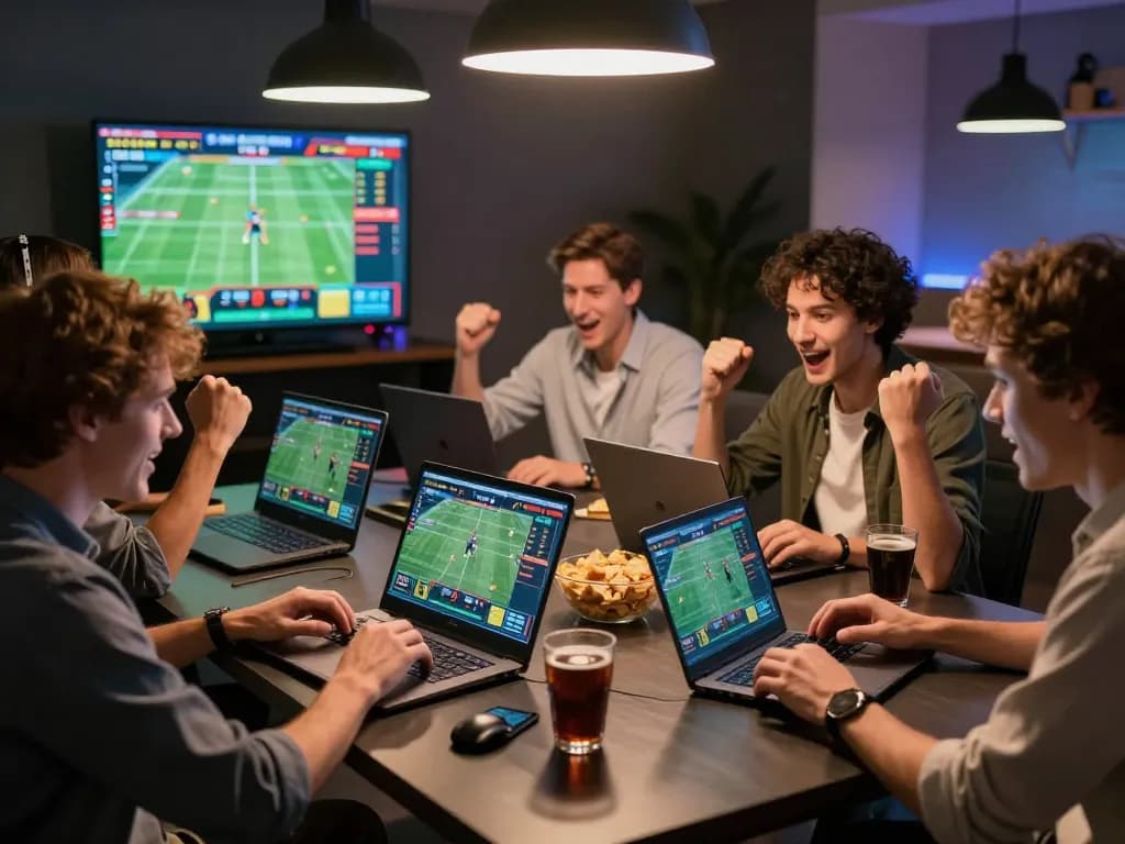 Players engaging in exciting sports betting at home using w188 apps for live action.