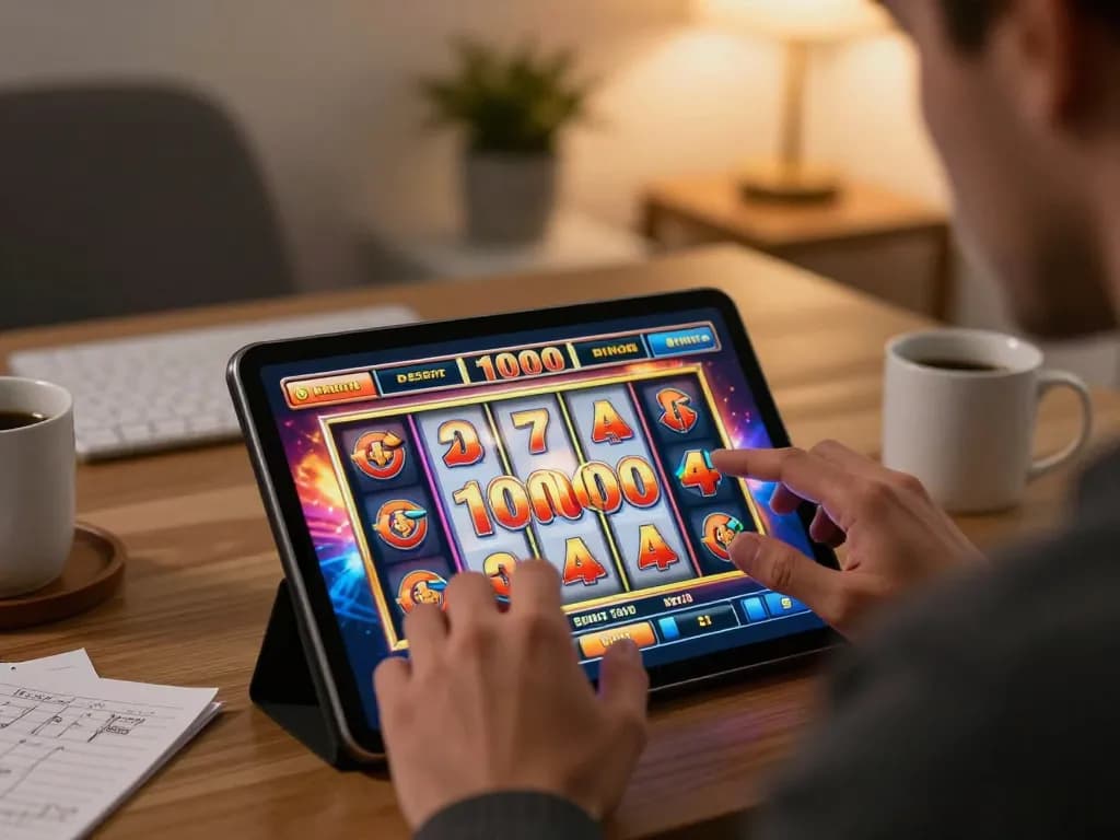Engaged player exploring slot deposit 1000 options on mobile device, showcasing the thrill of online gambling.