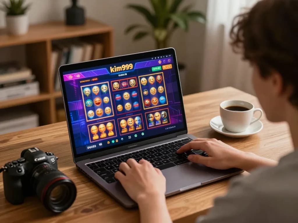 Engaging in a strategic online gaming session on kim999 with vibrant slot games displayed