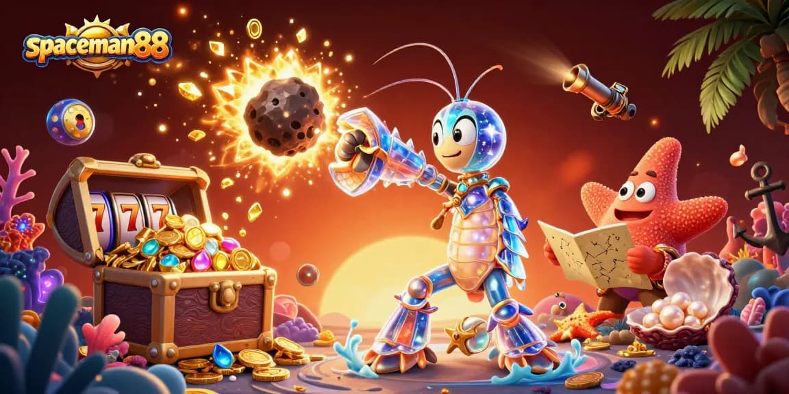 Engage in action with spaceman88 as the galactic shrimp conquers jackpots in a colorful casino setting.
