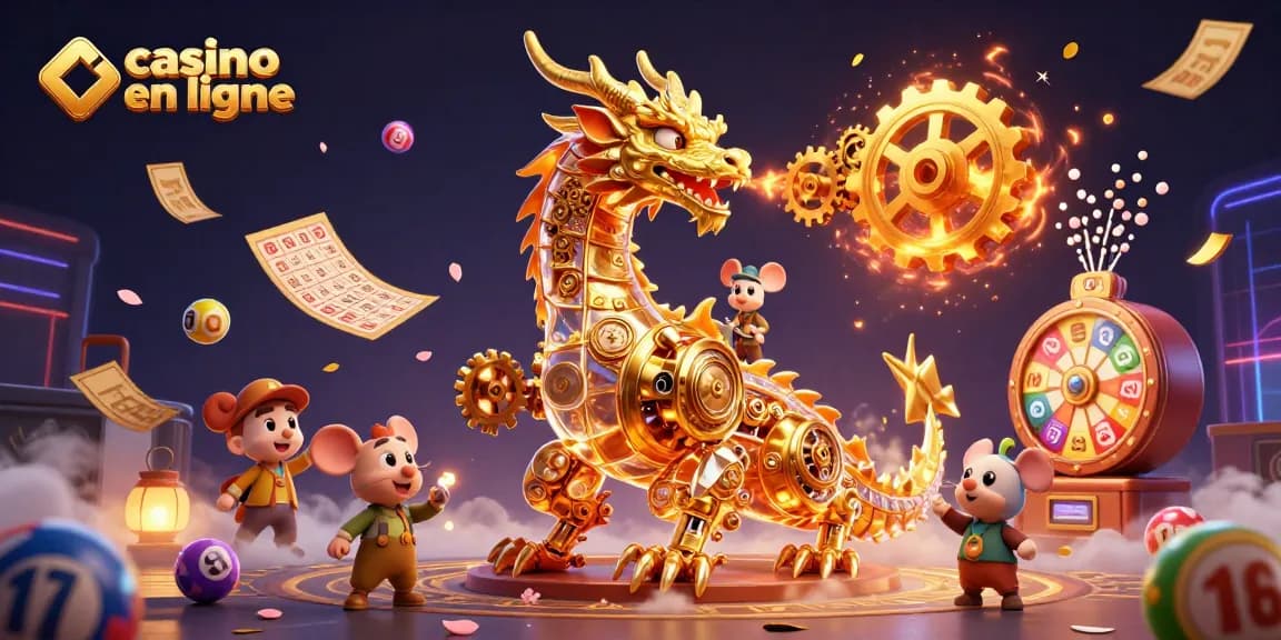 Plongez dans l'univers du casino en ligne avec cette illustration captivante d'un dragon doré unique.