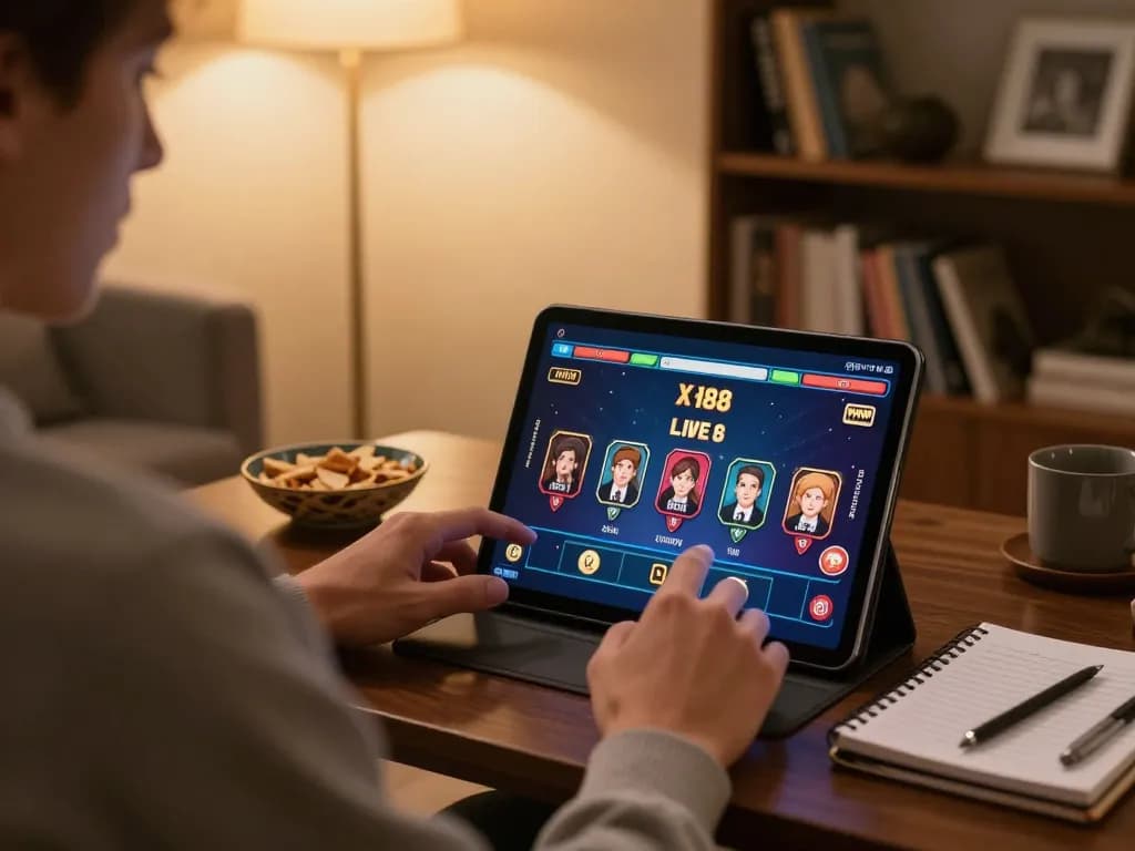 Engaging moment of playing XN88 online casino games on a tablet, highlighting interactive gameplay.