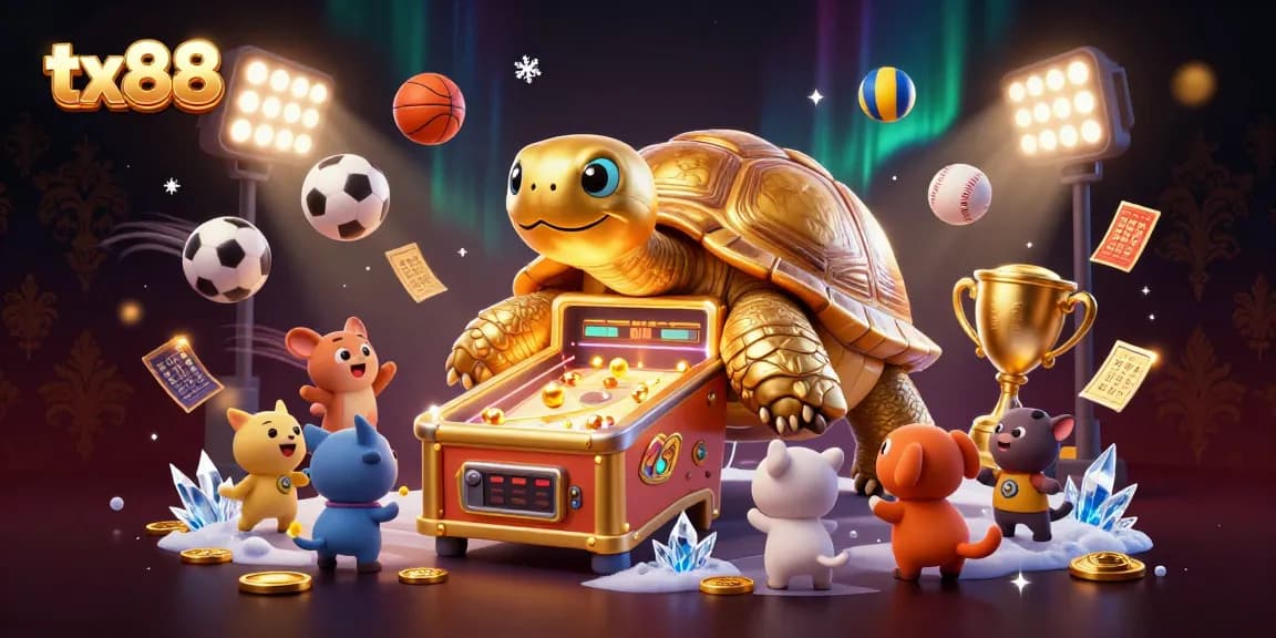 Experience excitement with tx88 in a lively, casino-inspired 3D digital scene featuring dynamic game elements.