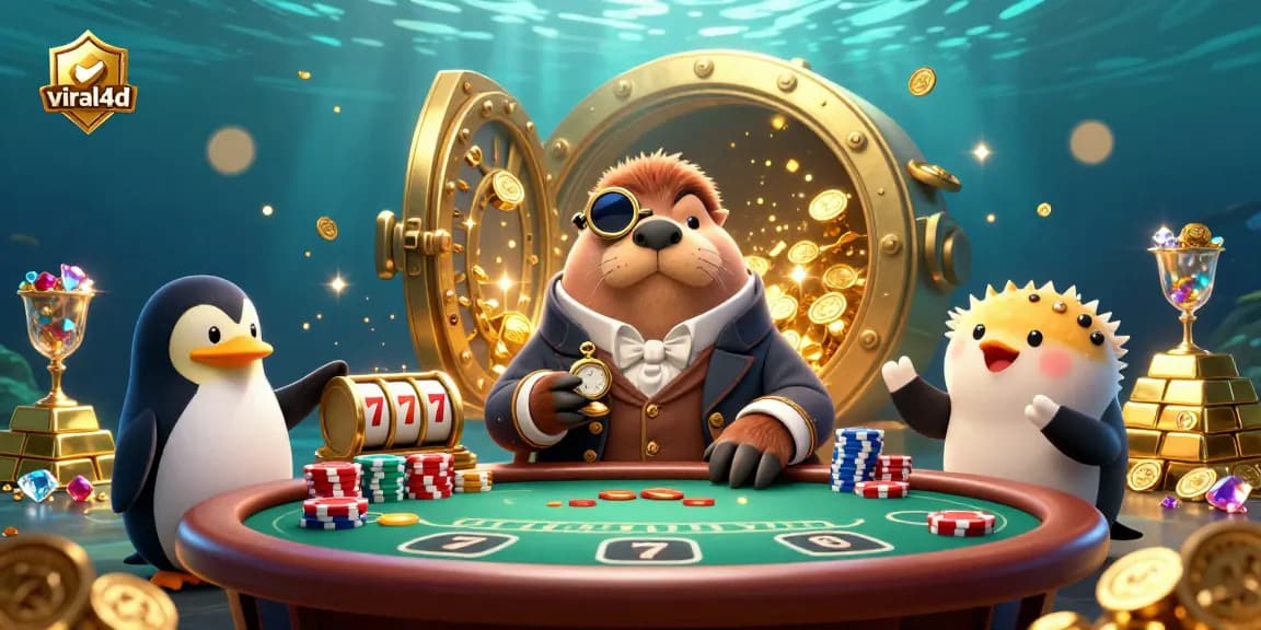 Engage in thrilling slot gameplay at viral4d with vibrant underwater poker scene showcasing players and sparkling treasures.