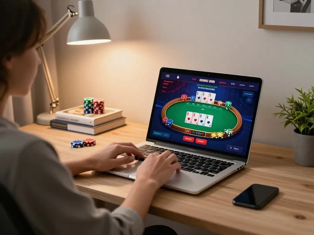 Engaging in GOOD88 online casino gaming on a modern laptop at home.