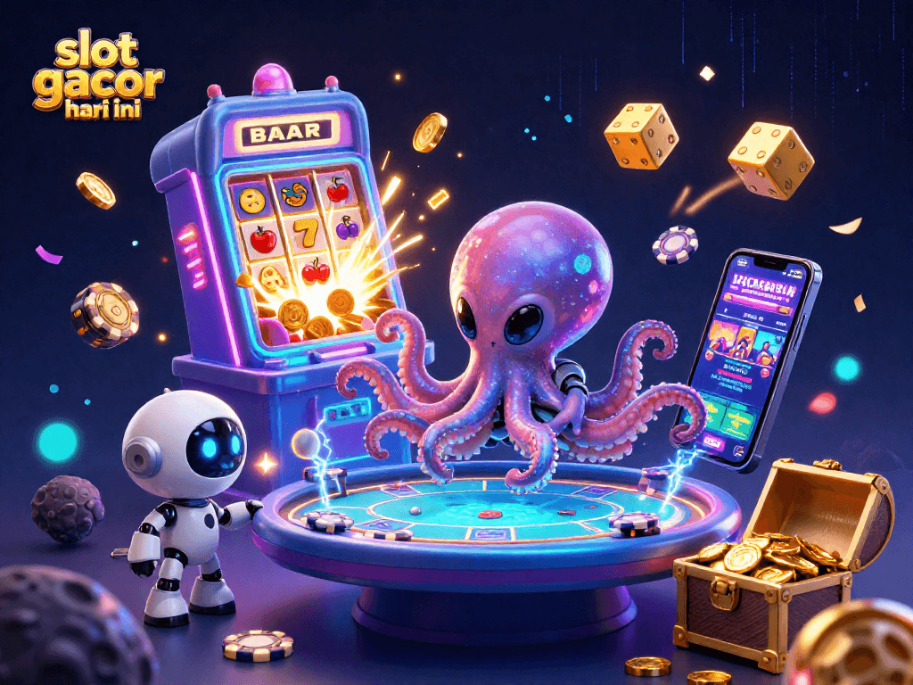 Engage with slot gacor hari ini through an exciting alien casino scene with dynamic slot and poker elements.