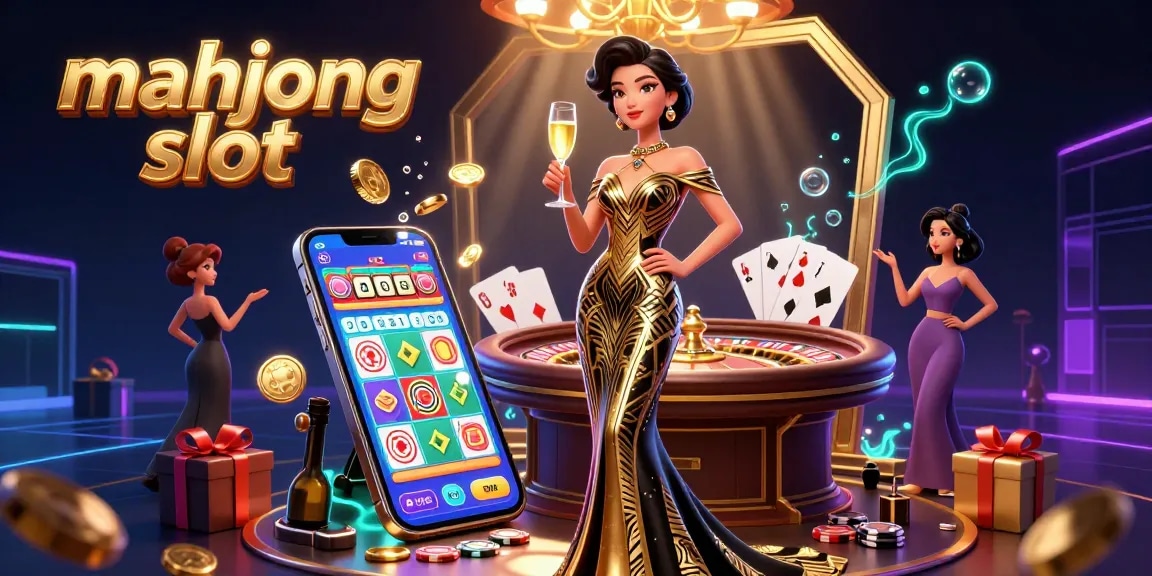 Play mahjong slot and enjoy vibrant casino elements in a stunning 3D illustration.