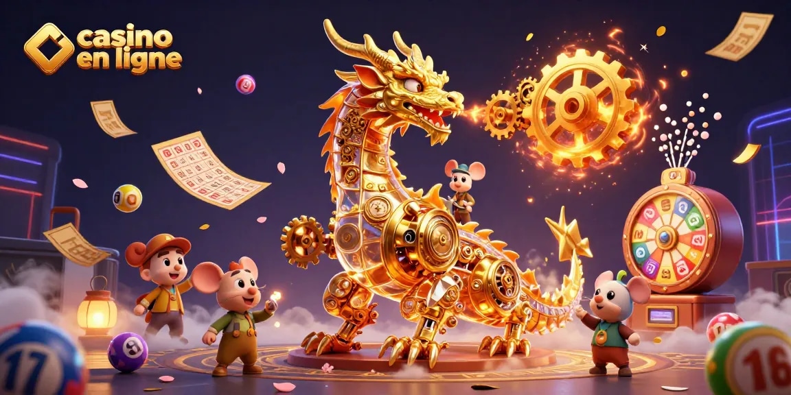 Plongez dans l'univers du casino en ligne avec cette illustration captivante d'un dragon doré unique.