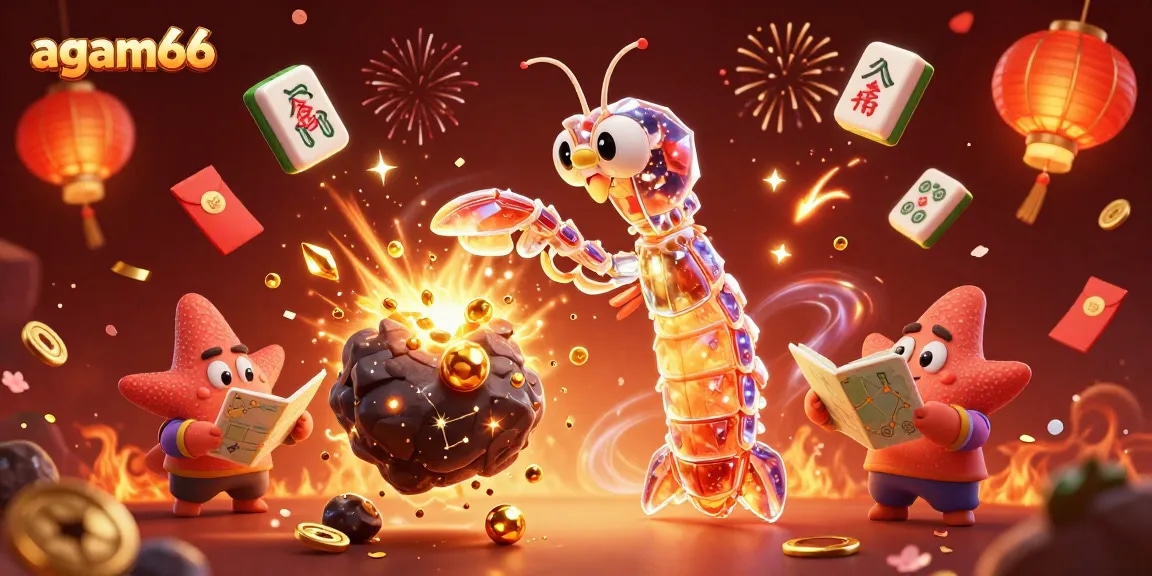 Win big with agam66 in this vibrant 3D casino scene filled with golden coins and lucky symbols.