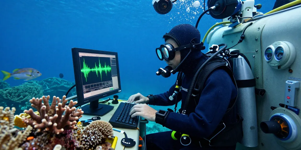 Hydrophone equipment in use for marine sound research underwater