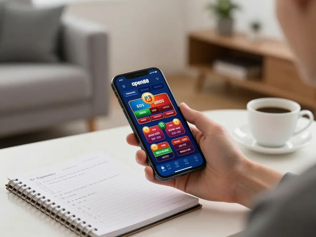 Playing on the Open88 casino app while enjoying a cozy home environment.