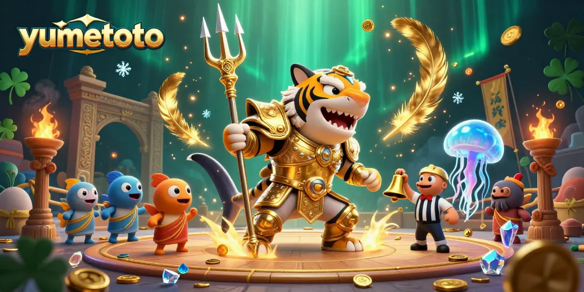 Experience the thrill of Yumetoto gambling with a dynamic underwater colosseum featuring a tiger shark gladiator.
