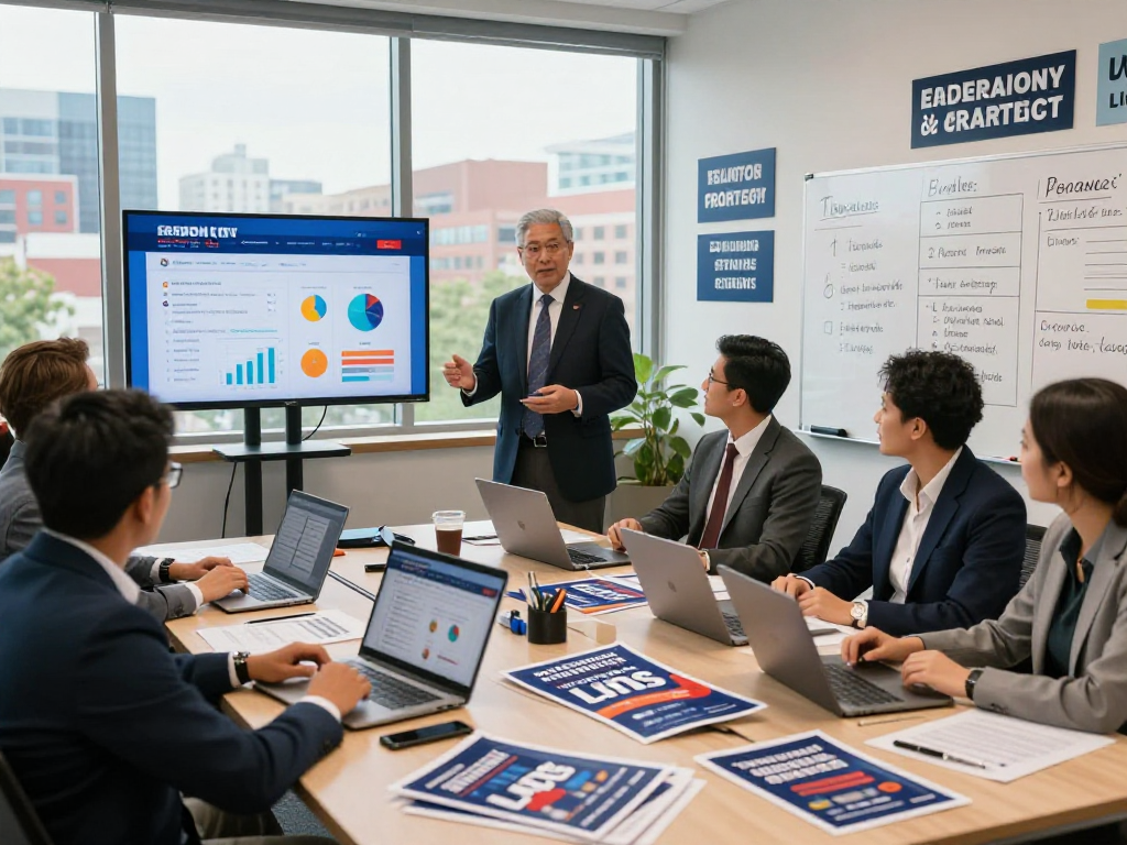Online donation page for campaign featuring diverse team strategizing in a modern office.