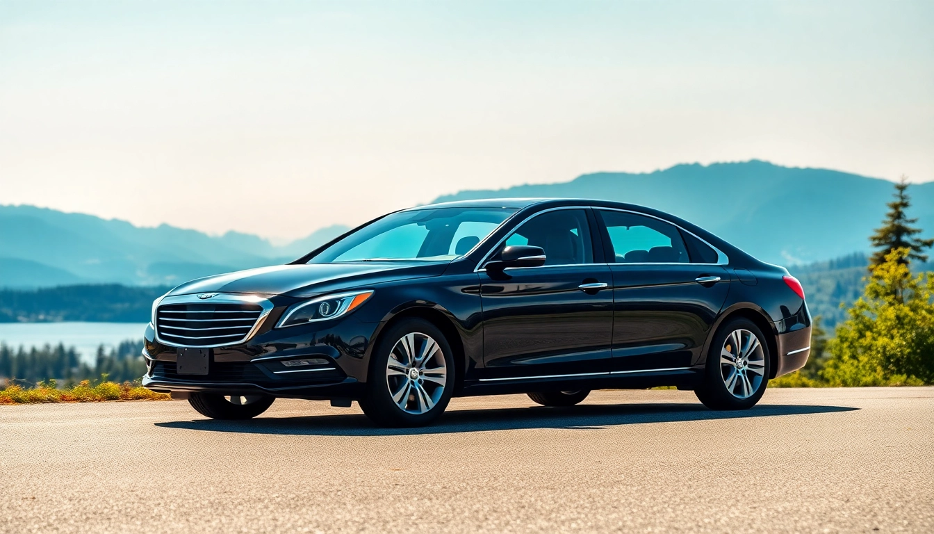 Experience exceptional seattle to vancouver car service in a scenic backdrop with luxurious vehicles.