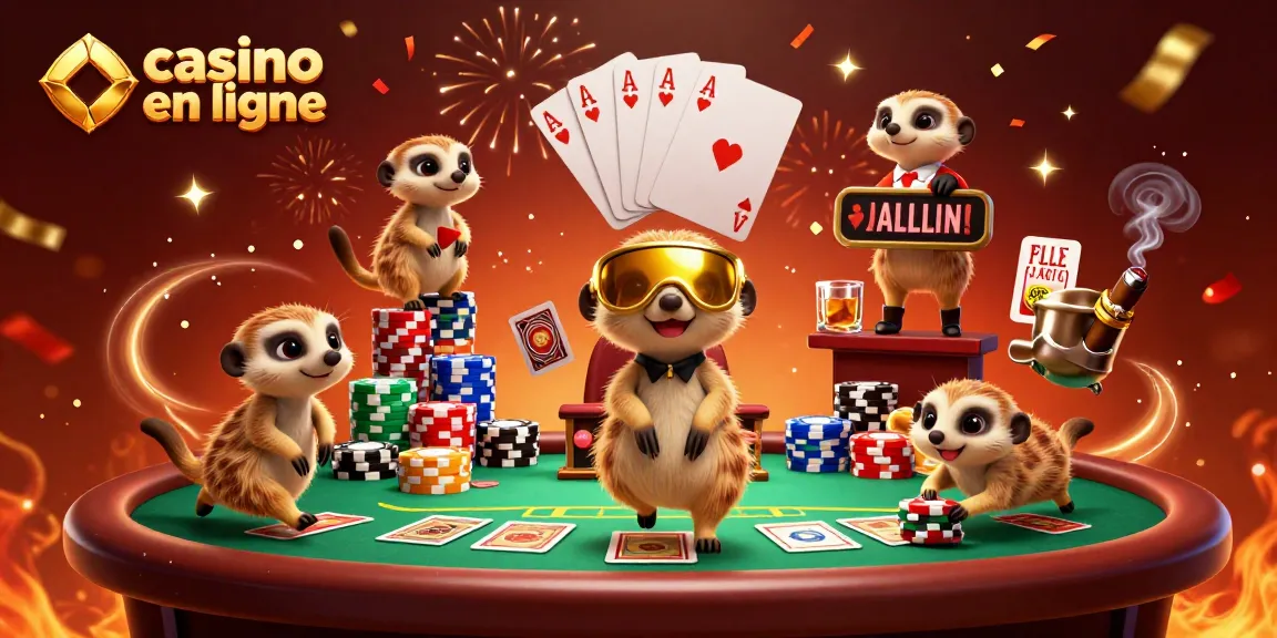 Jouez au casino en ligne avec des suricates animant une salle de poker palpitante.