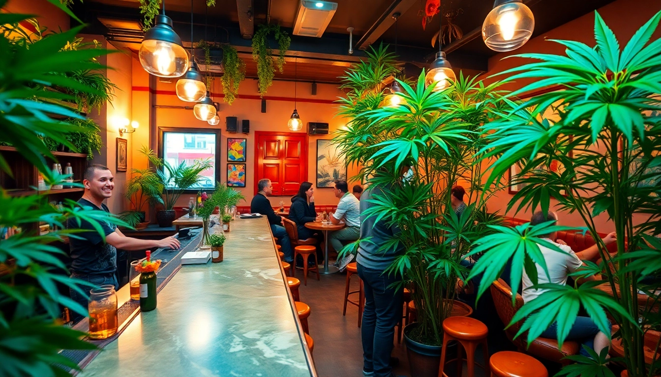 Enjoying a social gathering at a Cannabis Club Madrid with vibrant decor and welcoming atmosphere.