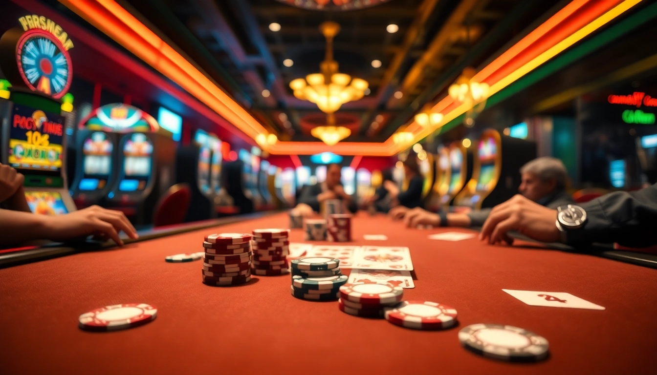 Engaging scene of Non gamstop Casino Uk with vibrant poker action at a casino table.