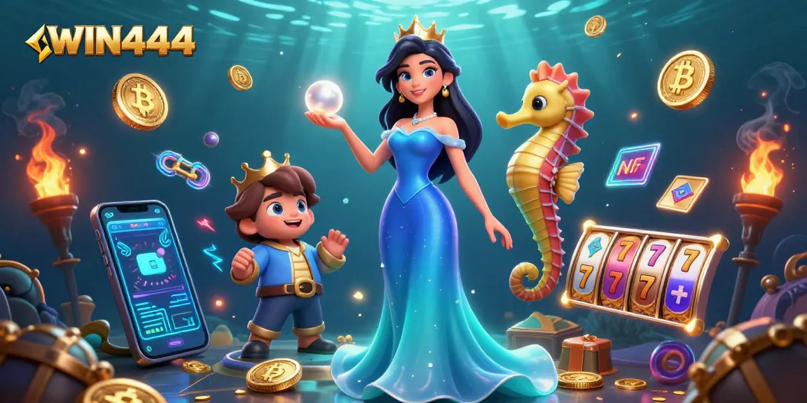 Experience thrilling gaming at WIN444 with vibrant 3D illustration showcasing exciting slot elements and characters.