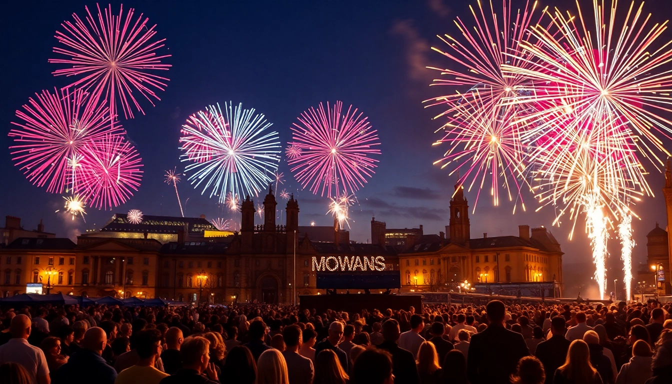 Celebrate manchester fireworks show lighting up the night with vibrant colors and enthusiastic crowds.