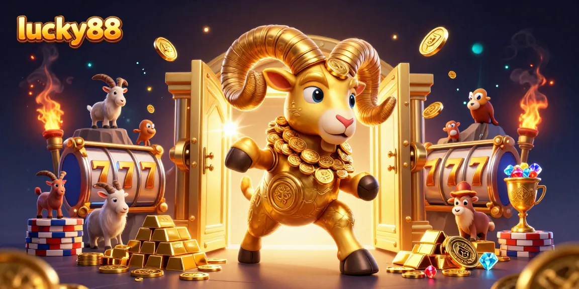 Win big with lucky88 as a golden ram charges towards treasure vaults filled with riches.
