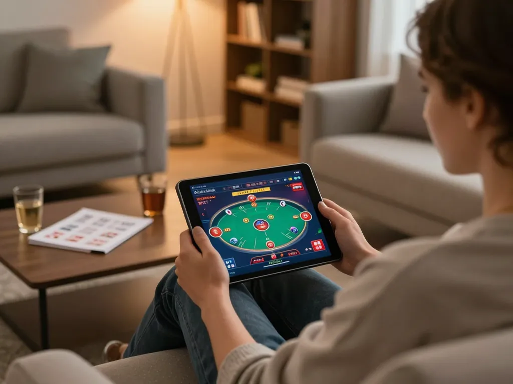 Engaging in online 包网 gaming from the comfort of home with a vibrant tablet interface