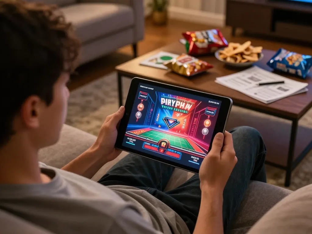 Player enjoying MDG188 mobile gaming on a cozy sofa.
