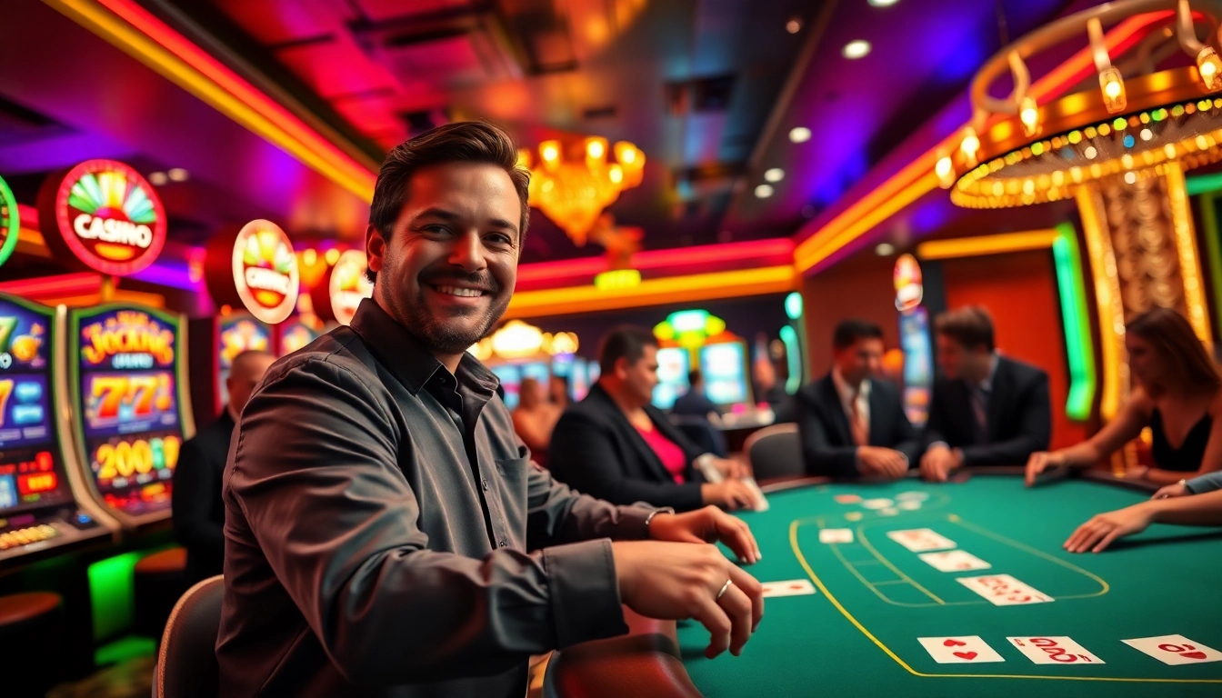 Exciting scene showcasing the vibrant atmosphere of Non gamstop Casino Uk with engaging players and a dealer.