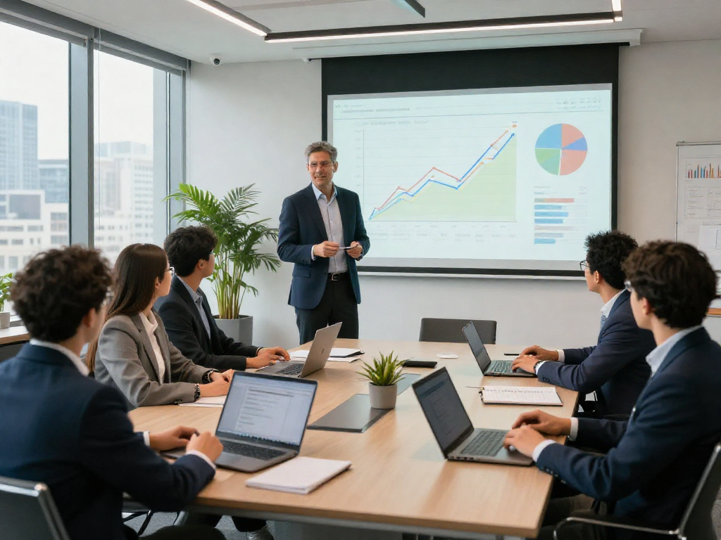 Stephen Gleave Ancaster leading a dynamic business meeting, showcasing innovative strategies in a modern office.