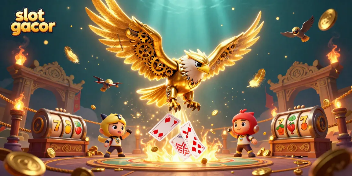 Catch slot gacor wins with dynamic 3D illustration featuring a golden eagle amidst vibrant casino elements.