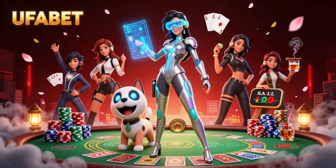 Experience thrilling gameplay with UFABET's dynamic poker scene featuring a stunning futuristic character.