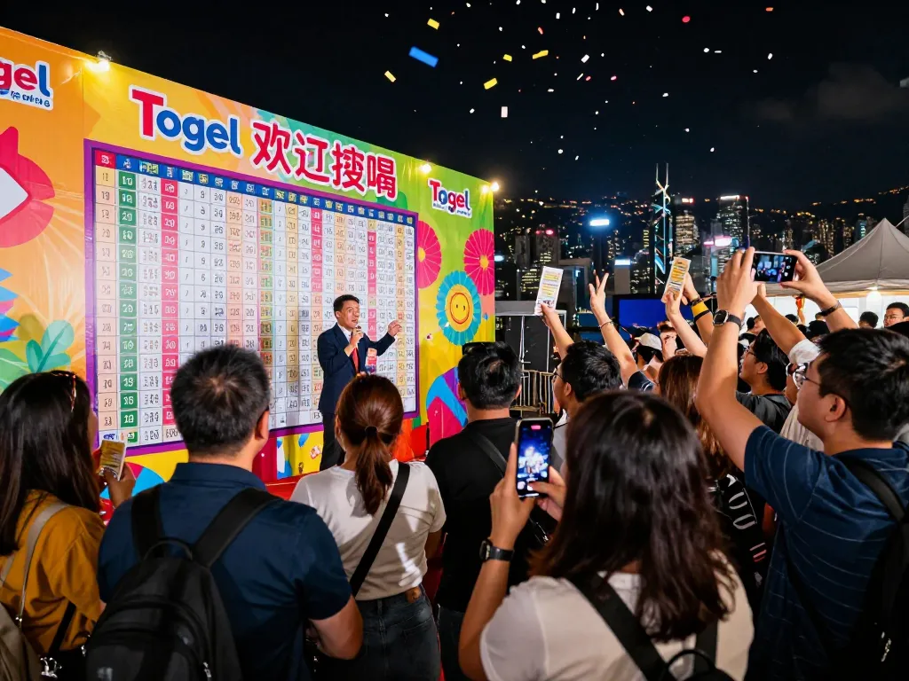 Togel Hongkong players celebrating as lottery results are announced at a vibrant event.