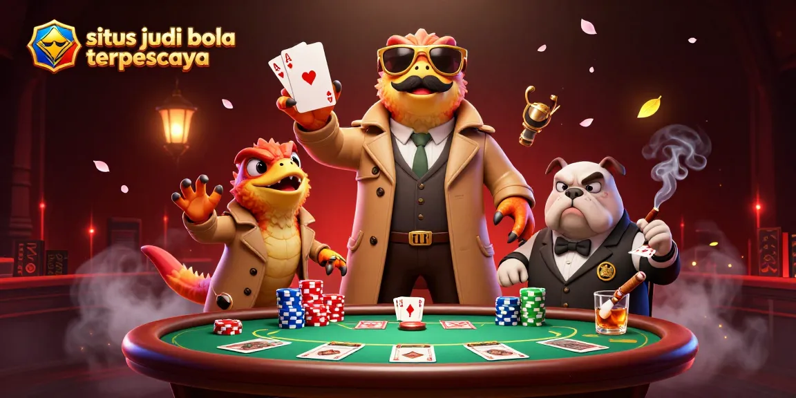Situs judi bola terpercaya features playful raptors in disguise at a casino with poker action, ensuring gambling excitement.