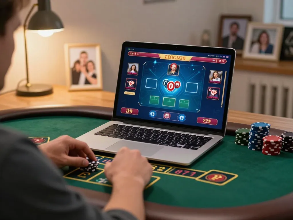 Engaging in rokok88 login while playing blackjack online at home, showcasing an immersive gaming environment.
