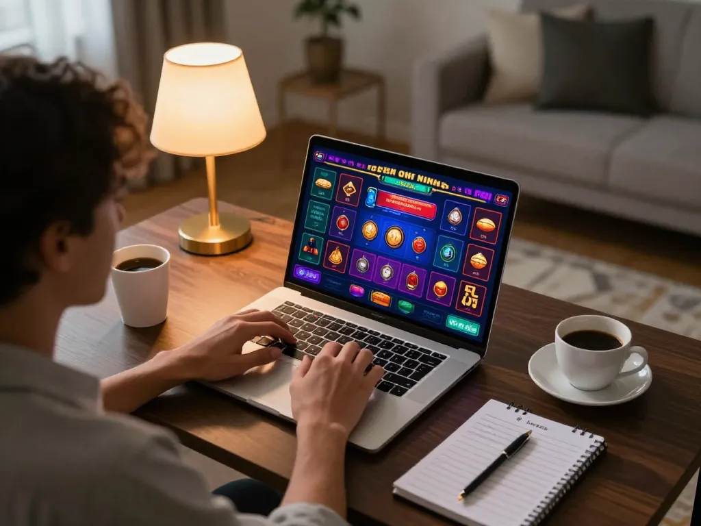 Tham gia vào m88 cá cược trực tuyến với một thiết lập gaming tại nhà phong cách và màn hình laptop.
