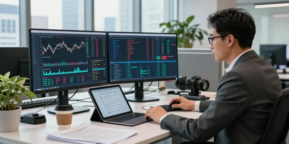 Analyst reviewing financial crime intelligence data in a modern office.