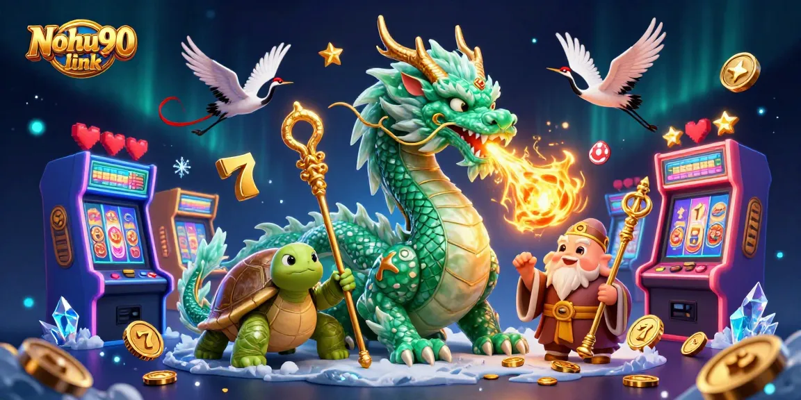 Win big at Nohu90 link with an emerald dragon and vibrant 3D casino elements.