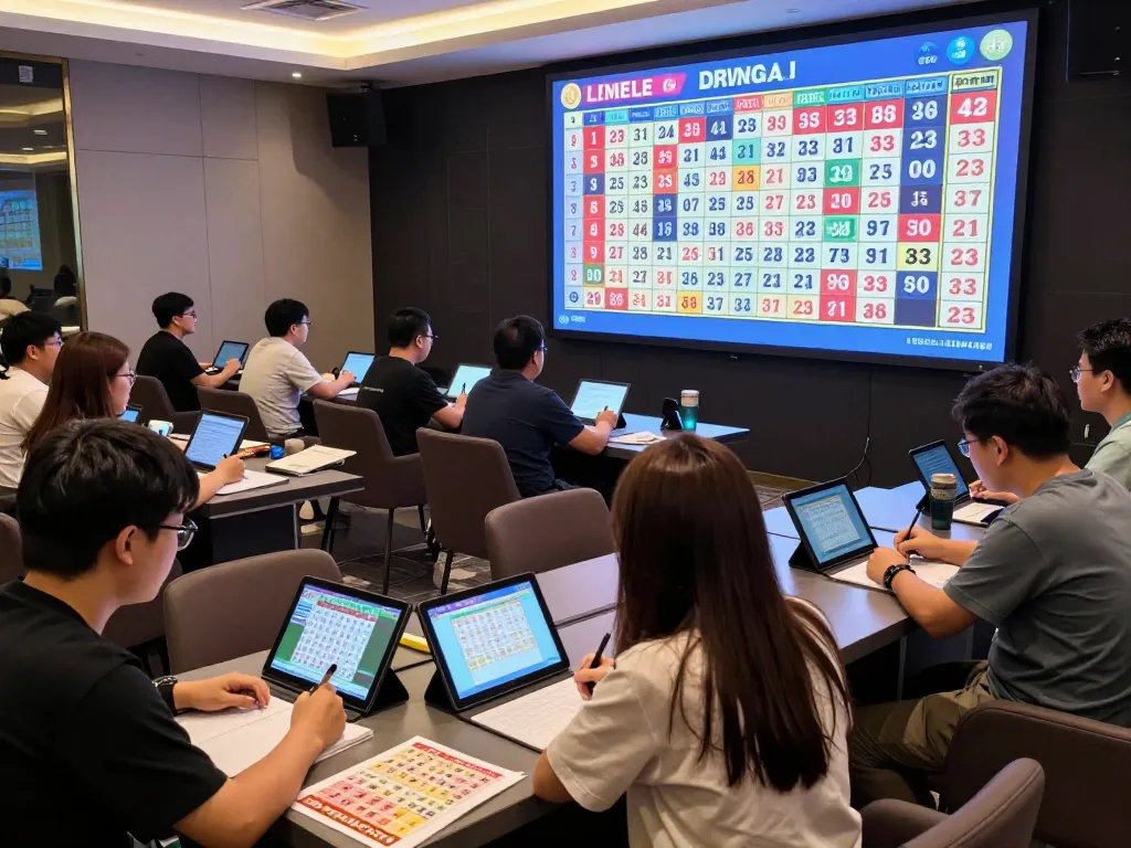 Togel Hongkong enthusiasts engaged in live draw excitement while analyzing data in a modern gaming lounge.