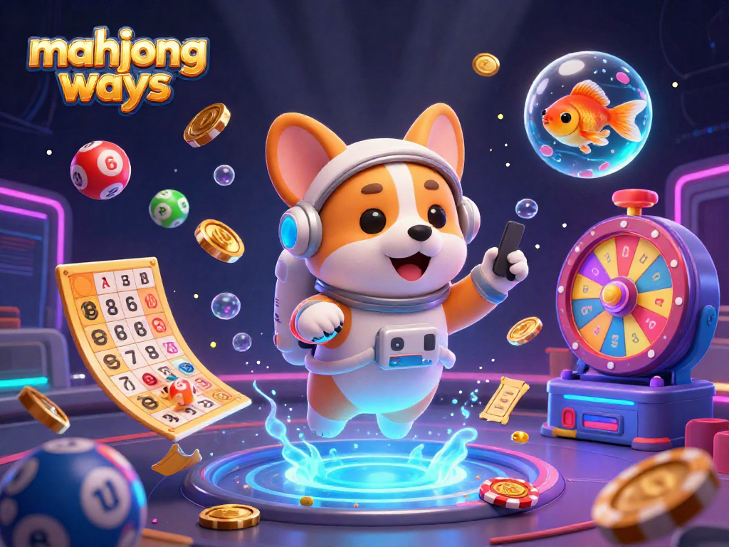 Experience mahjong ways in an ultra-detailed space casino with animated characters and vibrant lottery elements.