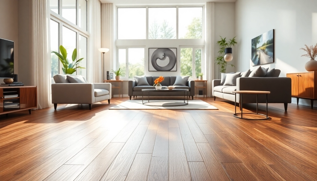 Quality vinyl flooring beautifully enhances a modern living room, showcasing elegant design and inviting ambiance.