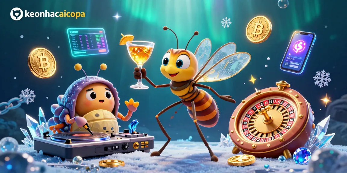Engage in thrilling gaming action at keonhacaicopa with vibrant casino characters and crypto elements.