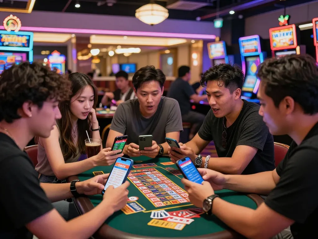 Togel Hongkong players eagerly discussing lottery numbers in a vibrant urban setting.