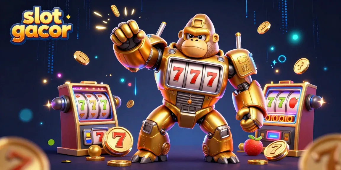 Gambar slot gacor dengan gorila emas bertema slot dan simbol keberuntungan.