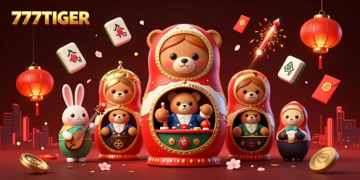 Experience excitement at 777TIGER with colorful casino elements and animated characters in a vibrant 3D illustration.