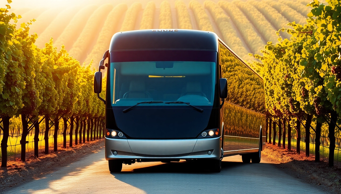 Enjoying a limo bus wine tour amidst beautiful vineyards, showcasing luxury and relaxation.