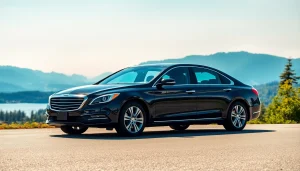 Experience exceptional seattle to vancouver car service in a scenic backdrop with luxurious vehicles.