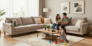 Cozy living room furniture setup featuring a sectional sofa and family activity, showcasing depo 5k decor.