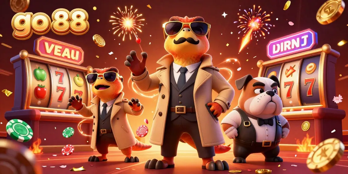 Experience the vibrant atmosphere of go 88 with raptors in a trench coat entering a VIP casino.